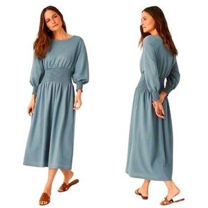 Ann Taylor Women’s Smocked Waist  Long Sleeve Midi Dress